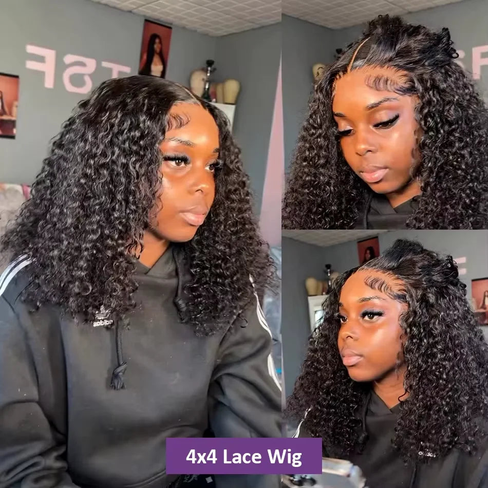 13x4 Lace Front Human Hair Wigs 100% Human Hair Pre Plucked Deep Wave Curly Short Bob Wigs For Women 4x4 Lace Closure Wig 220%