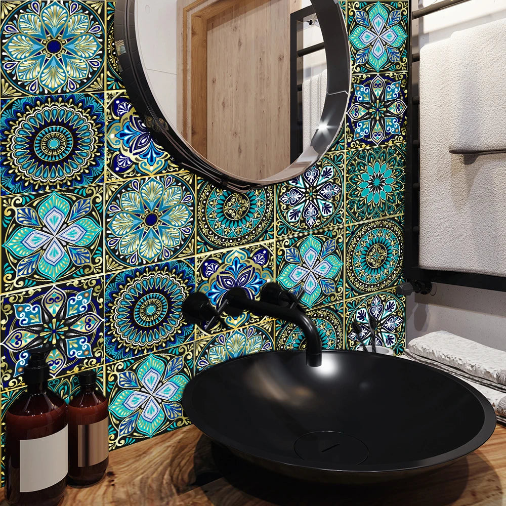 10pcs Retro Pattern Matte Surface Tiles Sticker Transfers Covers for Kitchen Bathroom Tables Floor Hard-wearing Art Wall Decals