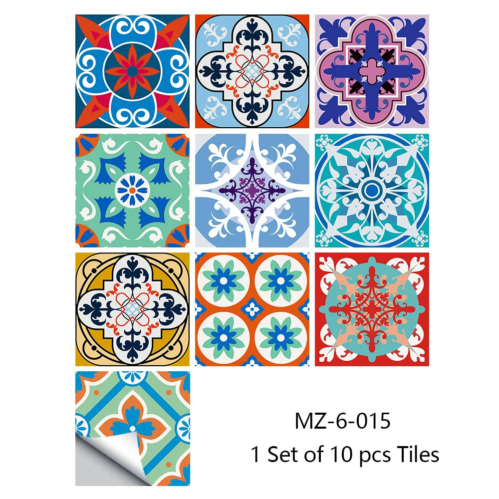 10pcs Retro Pattern Matte Surface Tiles Sticker Transfers Covers for Kitchen Bathroom Tables Floor Hard-wearing Art Wall Decals