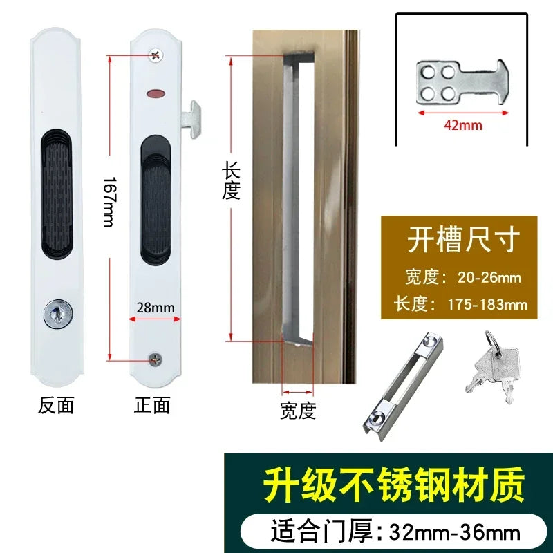 1set of zinc alloy 90 type sliding door lock buckle strip double-sided lock broken bridge aluminum alloy door hook lock with key