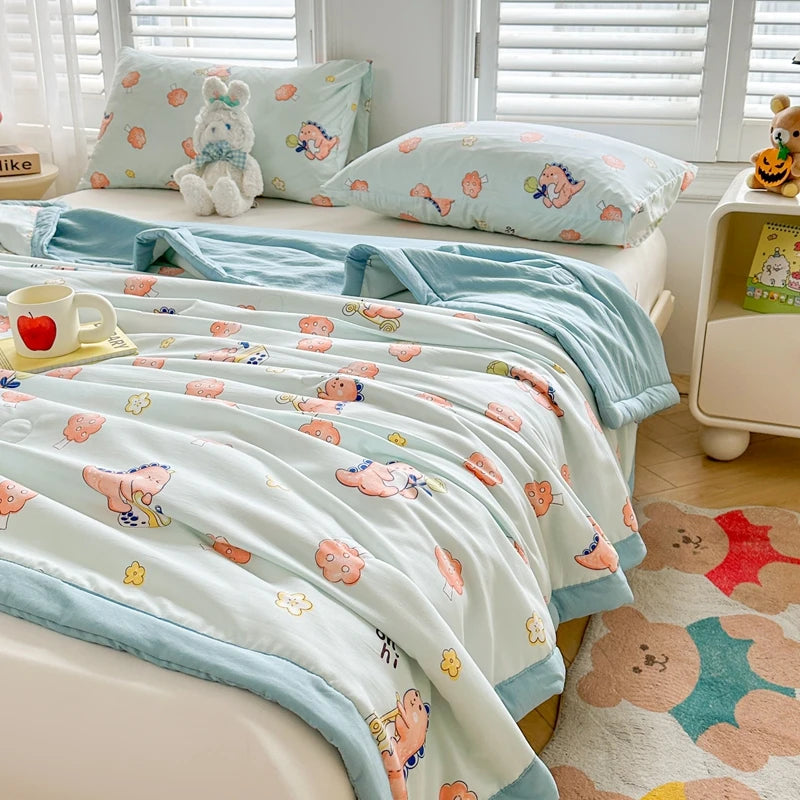 100% Cotton Summer Cool Quilt with Pure Cotton Filling Thin Air Conditioning Blanket Lightweight Breathable Quilts Printed Style