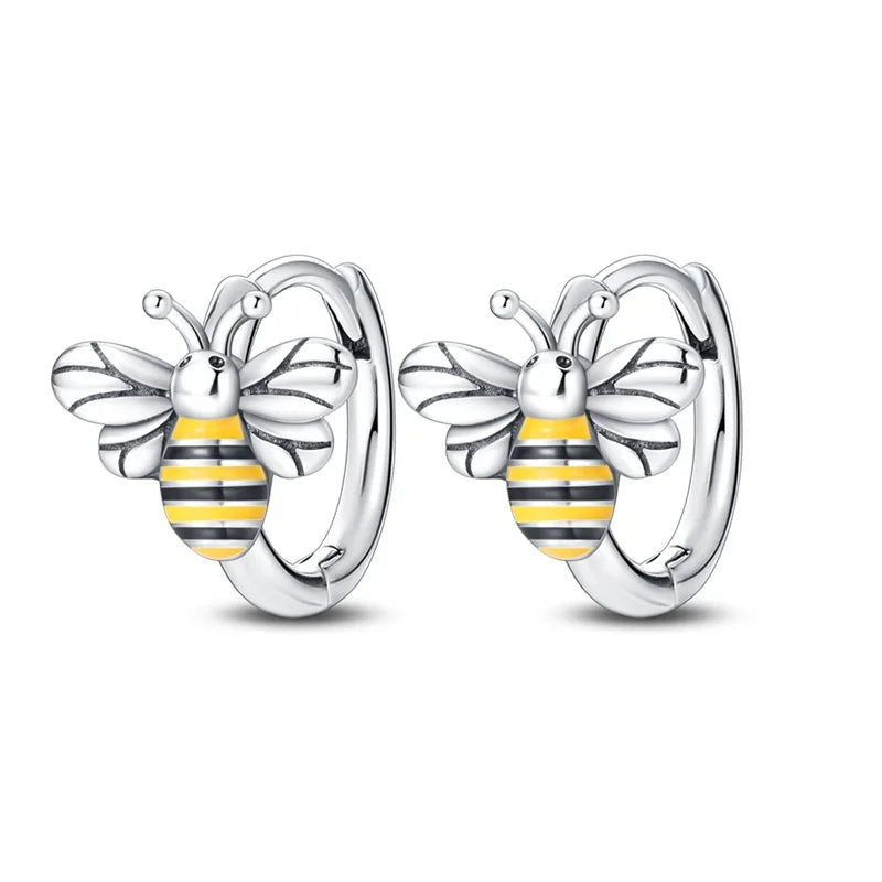 100% 925 Sterling Silver Colorful Butterfly Bee Ladybug Rainbow Flower Earrings For Women Fashion Birthday Party Jewelry Gifts