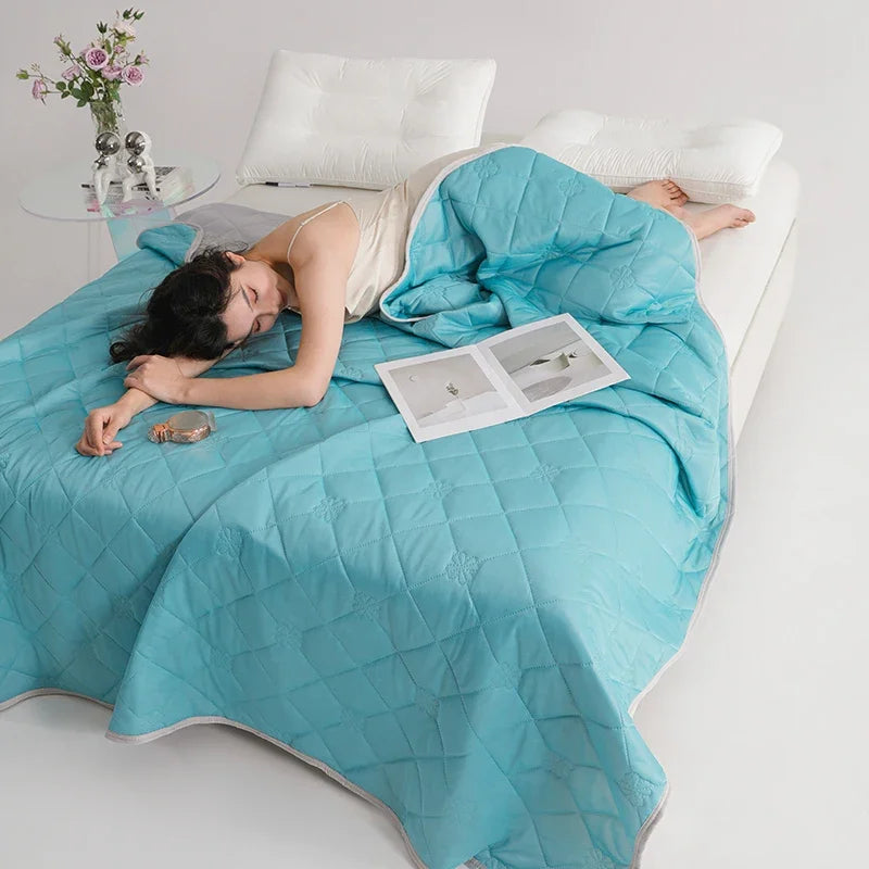 1pc Solid Color High-Quality Summer Cooling Blanket, Lightweight, Breathable & Skin-Friendly for Hot Sleepers,Bedding 냉감이불/여름이불