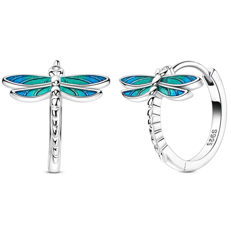 100% 925 Sterling Silver Colorful Butterfly Bee Ladybug Rainbow Flower Earrings For Women Fashion Birthday Party Jewelry Gifts