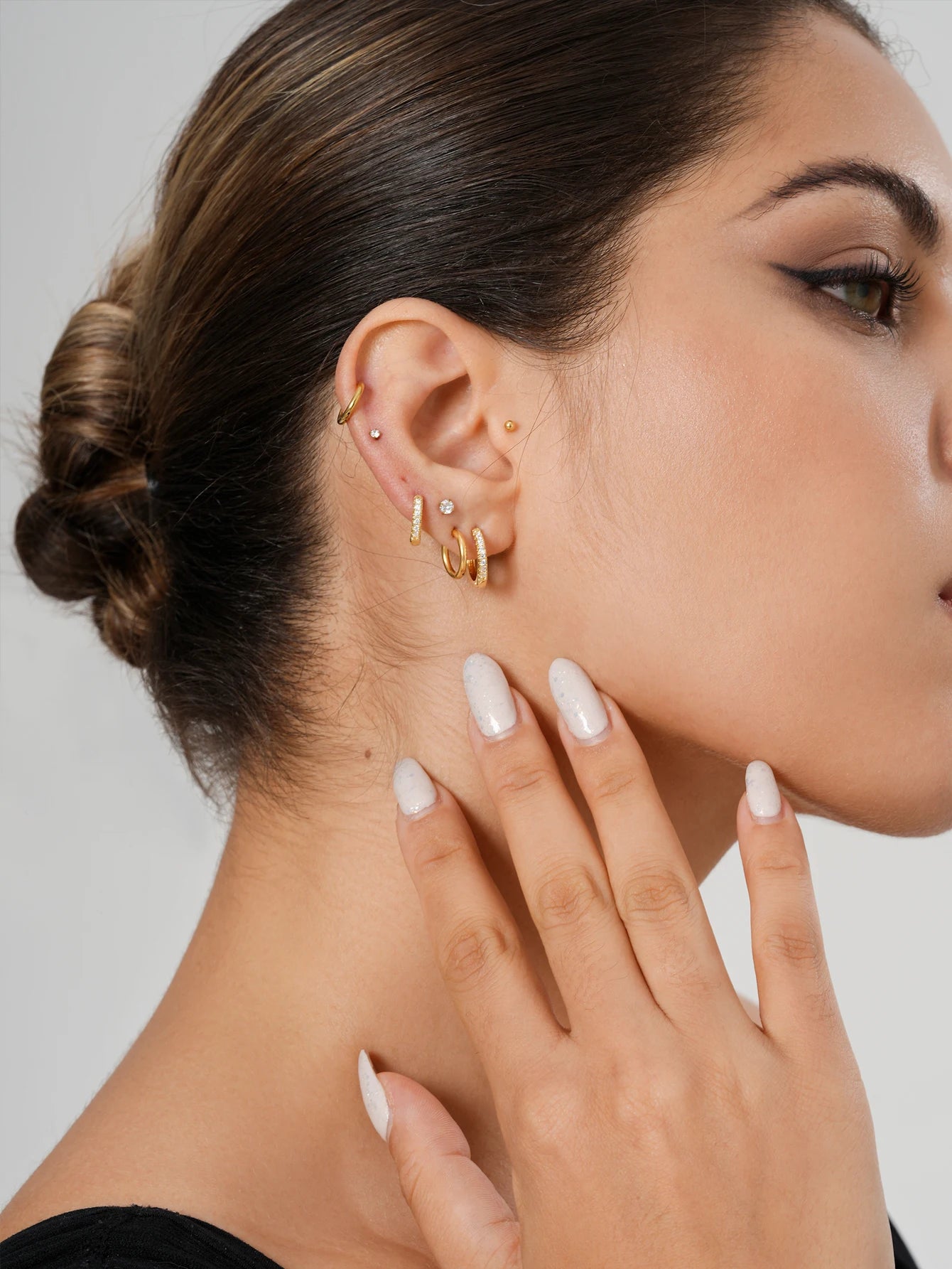 10 Pairs Small Gold Hoop Stud Earrings for Women, 18K Gold Plated Tiny Stainless Steel Earrings Sets for Multiple Piercing