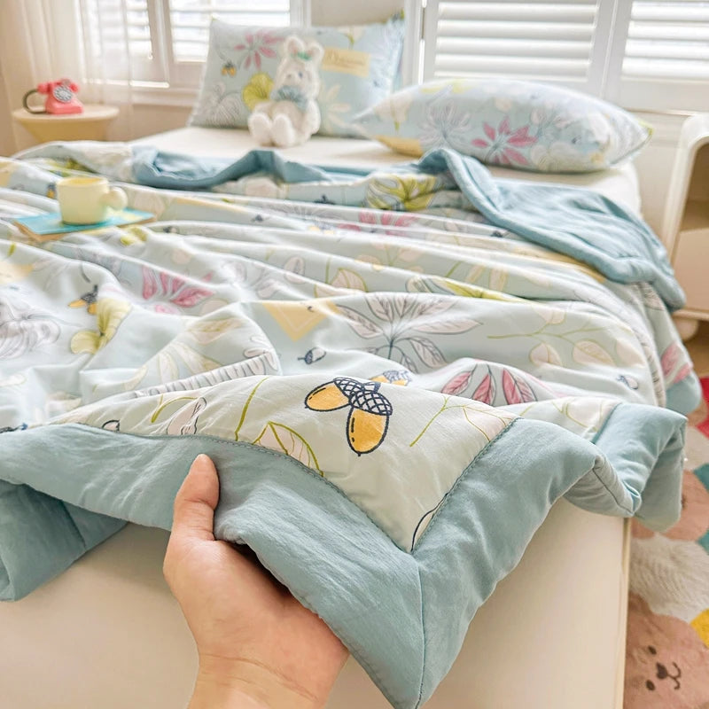 100% Cotton Inside and Outside Summer Quilt Lightweight Ultra Soft Thin Quilt Air Conditioning Quilts Pure Cotton Blanket Ins
