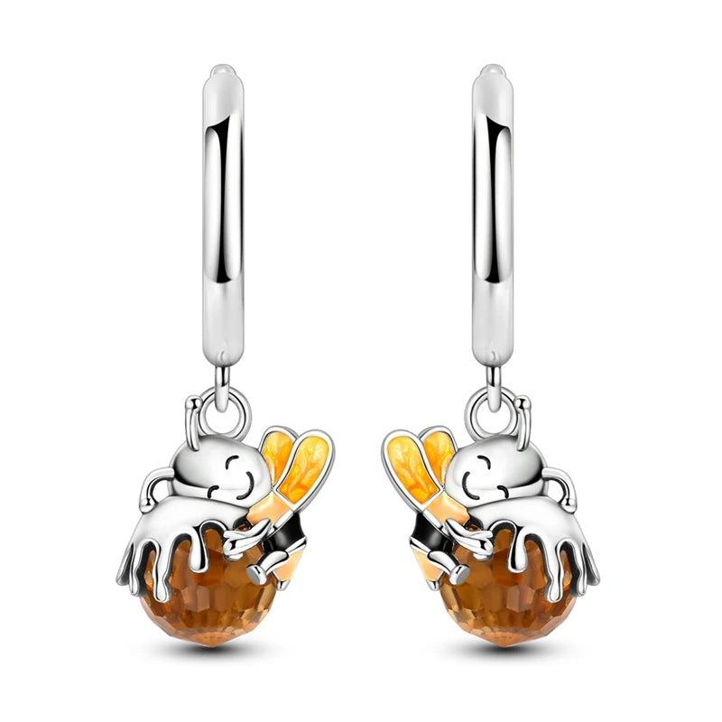 100% 925 Sterling Silver Colorful Butterfly Bee Ladybug Rainbow Flower Earrings For Women Fashion Birthday Party Jewelry Gifts