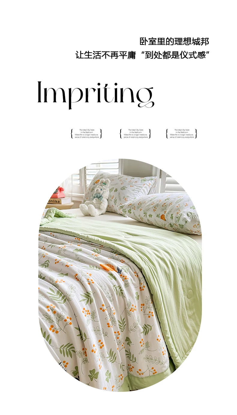 100% Cotton Summer Cool Quilt with Pure Cotton Filling Thin Air Conditioning Blanket Lightweight Breathable Quilts Printed Style