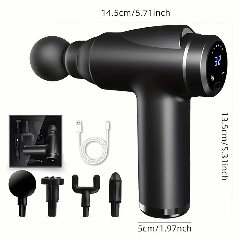 Portable Fascia Gun Vibration Massage Gun with 4 Massage Heads For Body Neck Back Deep Muscle Relaxation Sports Fitness Slimming