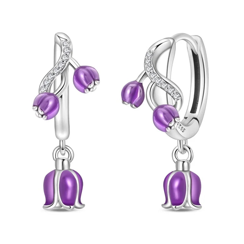 100% 925 Sterling Silver Colorful Butterfly Bee Ladybug Rainbow Flower Earrings For Women Fashion Birthday Party Jewelry Gifts