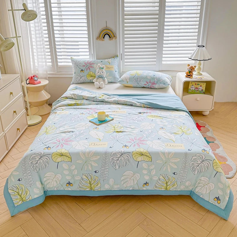 100% Cotton Inside and Outside Summer Quilt Lightweight Ultra Soft Thin Quilt Air Conditioning Quilts Pure Cotton Blanket Ins