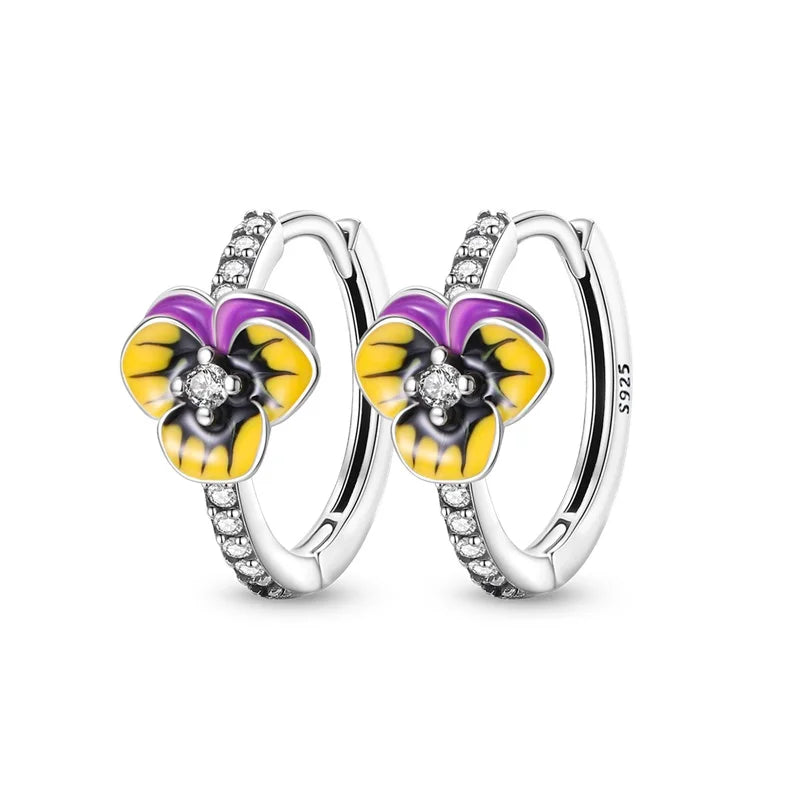 100% 925 Sterling Silver Colorful Butterfly Bee Ladybug Rainbow Flower Earrings For Women Fashion Birthday Party Jewelry Gifts