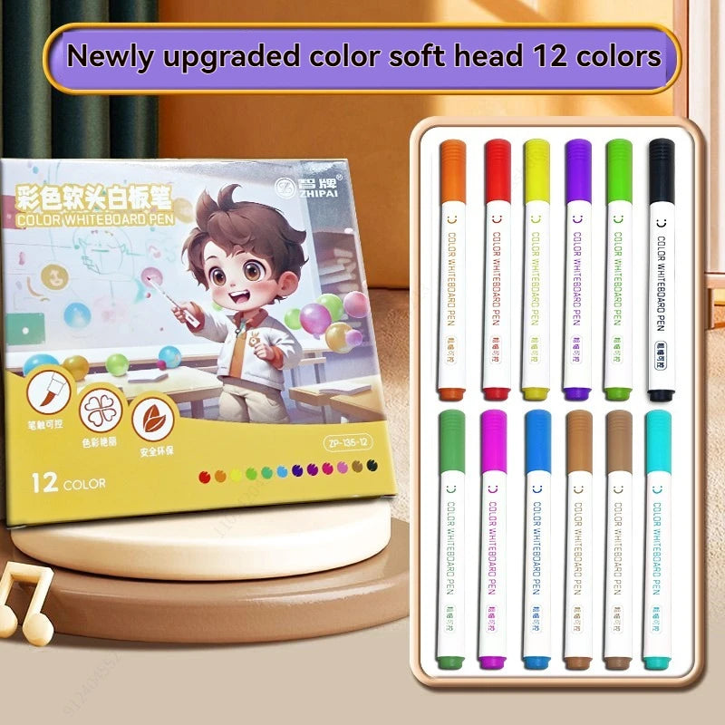 12 Colors Brush Tip Erasable Whiteboard Pen set Blackboard Marker School Office Art Writing Stationery White Board Marker Pen