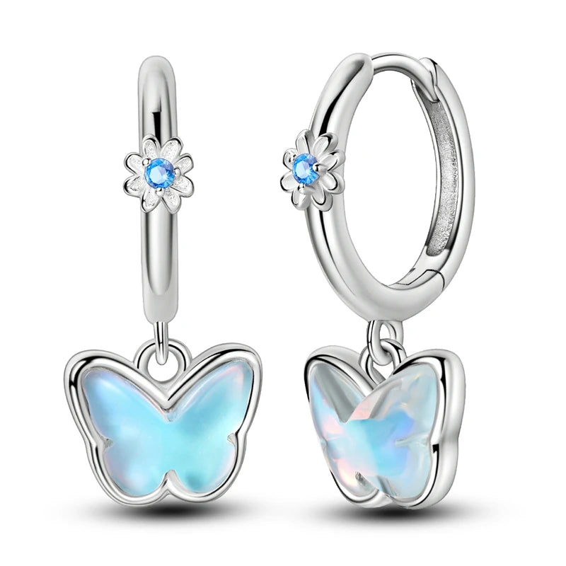 100% 925 Sterling Silver Colorful Butterfly Bee Ladybug Rainbow Flower Earrings For Women Fashion Birthday Party Jewelry Gifts