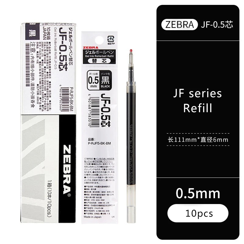 10pcs Japan ZEBRA Zebra Pen Refill JF-0.3/0.38/0.4/0.5/0.7mm JJ15 Press Neutral Pen Refill Black Blue Red School Stationery