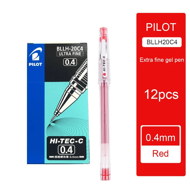 12pcs/Box Pilot HI-TEC Gel Pen Set 0.25/0.3/0.4/0.5mm Fine Point Ballpoint Pen Needle Neutral Gel Ink Black,Blue,Red BLLH-20C4