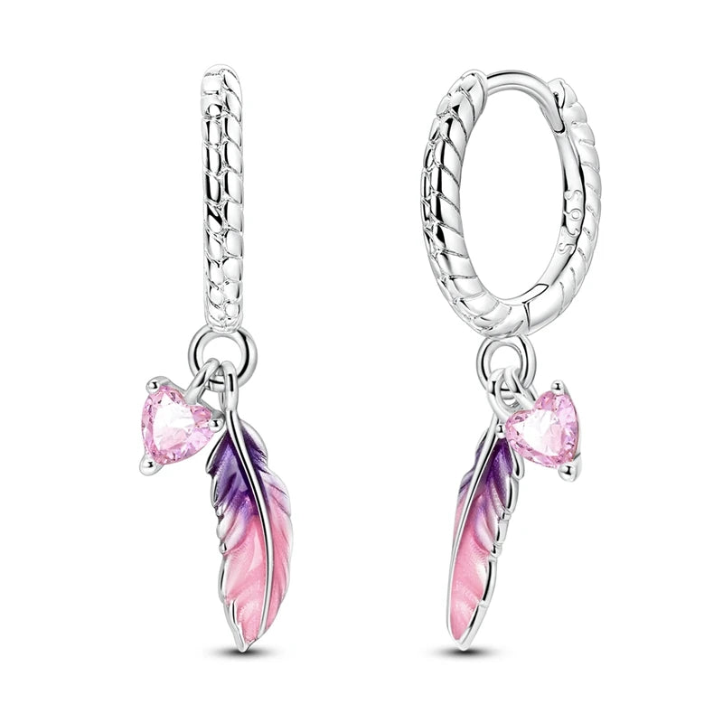 100% 925 Sterling Silver Colorful Butterfly Bee Ladybug Rainbow Flower Earrings For Women Fashion Birthday Party Jewelry Gifts