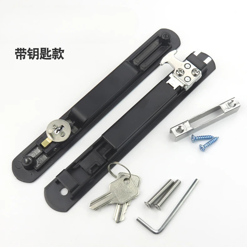 1set of zinc alloy 90 type sliding door lock buckle strip double-sided lock broken bridge aluminum alloy door hook lock with key