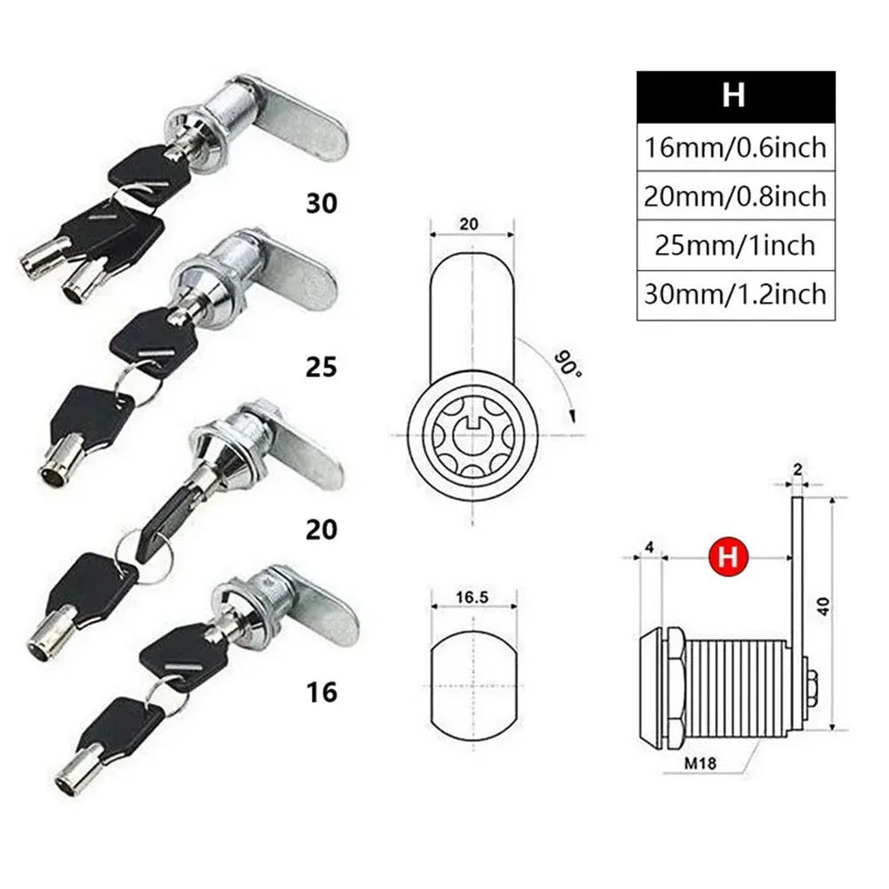 16/20mm MailBox Locker Cupboard Cam Lock Door Drawer Cabinet + 2 Keys Furniture Locks Drawer DIY Cabinet Tools