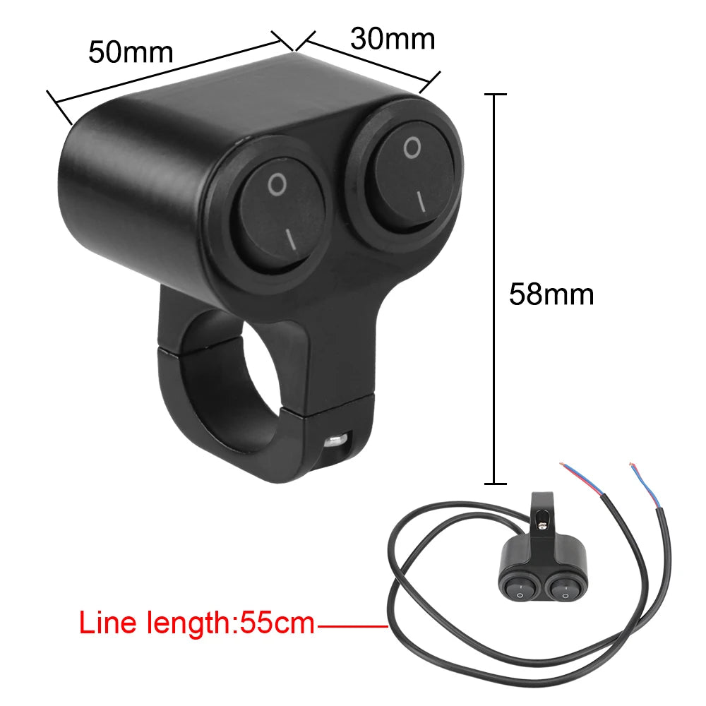 12V Headlight Switch 7/8in 22mm Dual Button Control Motorcycle Handlebar
