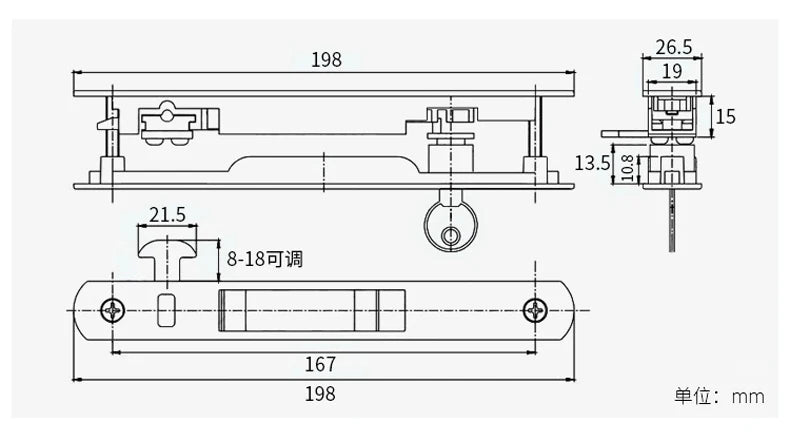 1set of zinc alloy 90 type sliding door lock buckle strip double-sided lock broken bridge aluminum alloy door hook lock with key