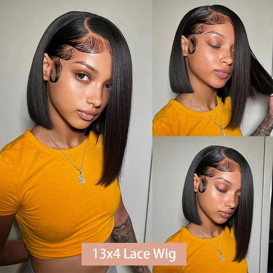 13x4 Bone Straight Bob Wig 4x4 Transparent Lace Front Wigs For Women Short Bob Wig Lace Frontal Wig 100% Human Hair 12 14 Inch
