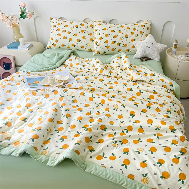 100% Cotton Summer Cool Quilt with Pure Cotton Filling Thin Air Conditioning Blanket Lightweight Breathable Quilts Printed Style