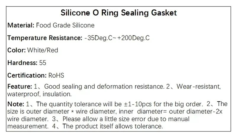 10/50Pcs White Silicone VMQ O-Ring Gasket CS 1mm OD 3 ~ 50mm Food Grade Waterproof Washer Nontoxic Silicone Rubber Sealing Ring