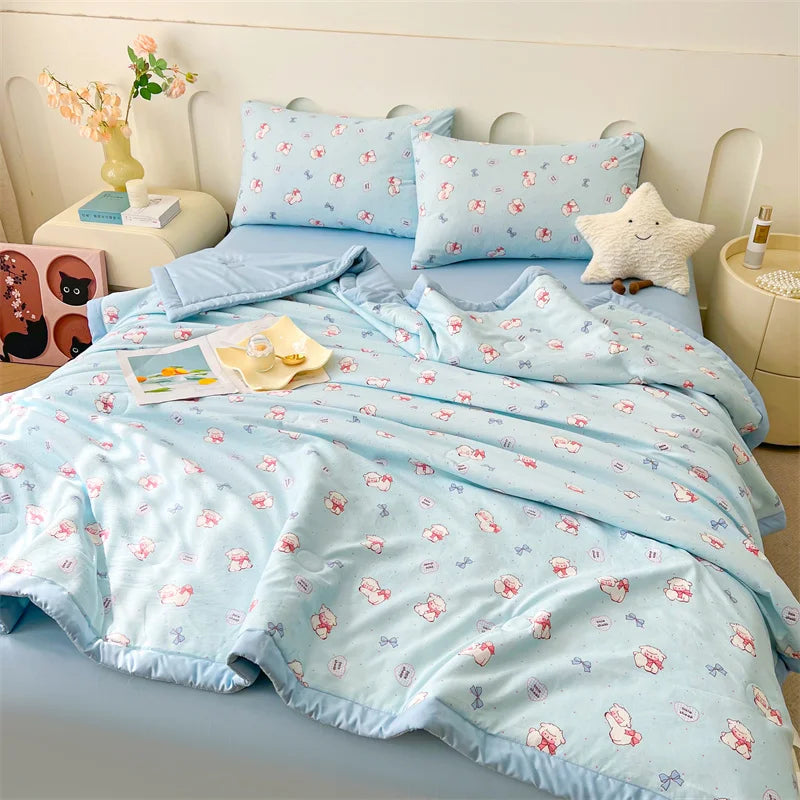 100% Cotton Summer Cool Quilt with Pure Cotton Filling Thin Air Conditioning Blanket Lightweight Breathable Quilts Printed Style