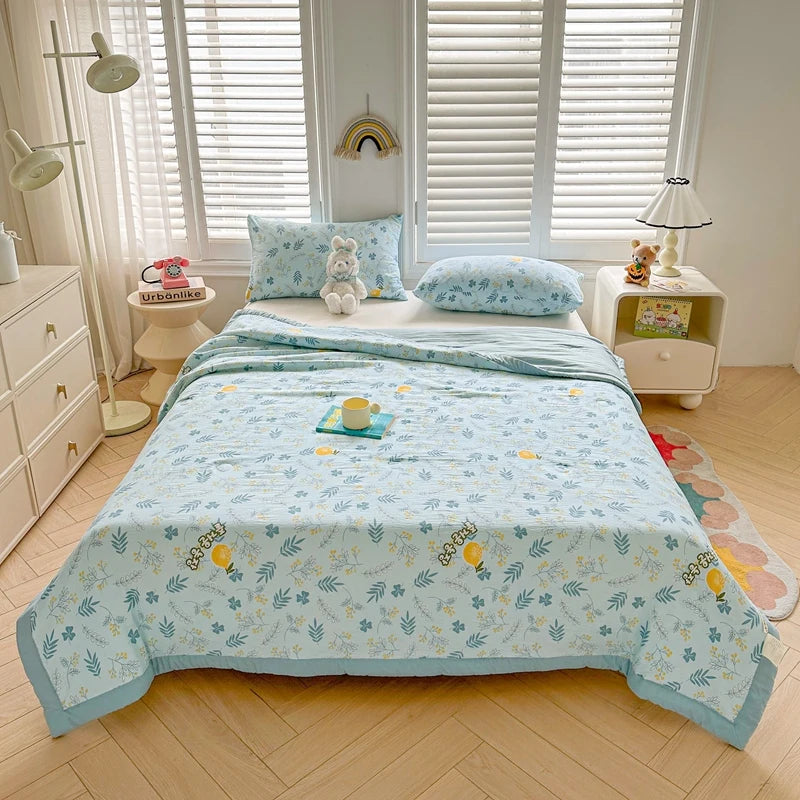 100% Cotton Inside and Outside Summer Quilt Lightweight Ultra Soft Thin Quilt Air Conditioning Quilts Pure Cotton Blanket Ins