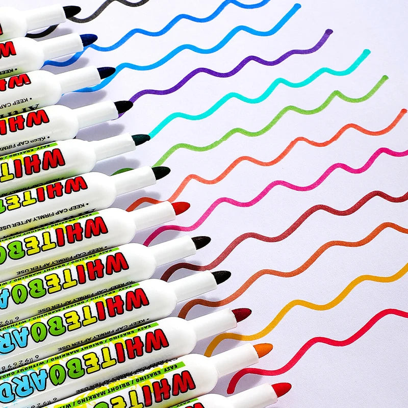 12 Colour Whiteboard Marker Set,Erasable, Refillable,Safety,Non-Toxic,High Capacity,Office,Conferencing,Educational Items
