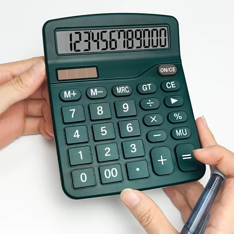 12-Digit Large LCD Display Calculator Standard Function Calculator with Solar & Battery Dual Power for Home Basic Desktop Office
