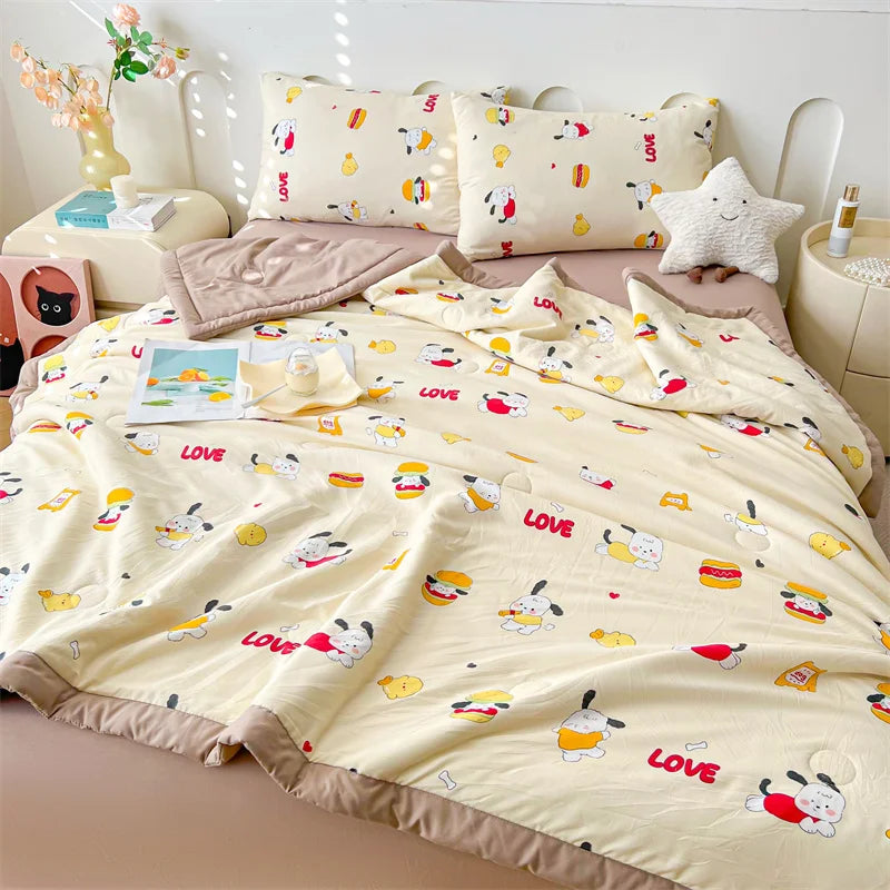 100% Cotton Summer Cool Quilt with Pure Cotton Filling Thin Air Conditioning Blanket Lightweight Breathable Quilts Printed Style