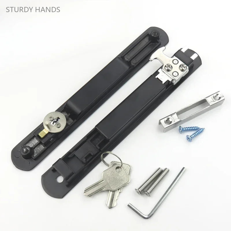 1set of zinc alloy 90 type sliding door lock buckle strip double-sided lock broken bridge aluminum alloy door hook lock with key