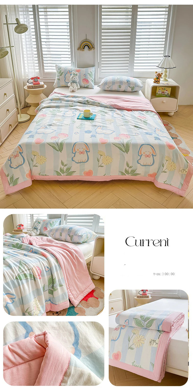 100% Cotton Summer Cool Quilt with Pure Cotton Filling Thin Air Conditioning Blanket Lightweight Breathable Quilts Printed Style