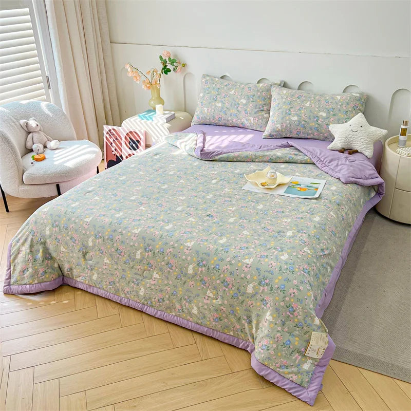 100% Cotton Inside and Outside Summer Quilt Lightweight Ultra Soft Thin Quilt Air Conditioning Quilts Pure Cotton Blanket Ins