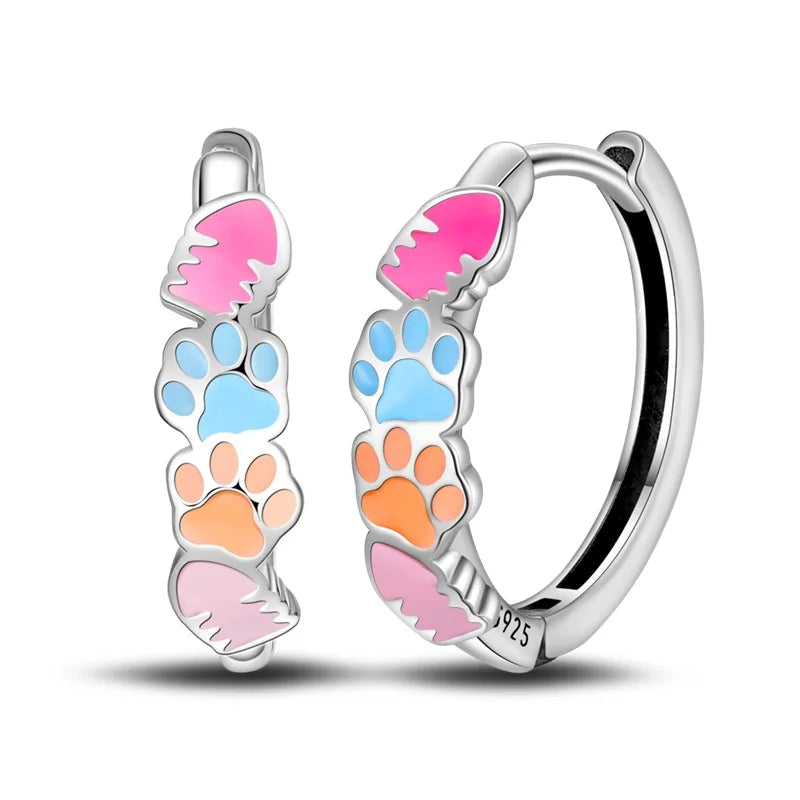 100% 925 Sterling Silver Colorful Butterfly Bee Ladybug Rainbow Flower Earrings For Women Fashion Birthday Party Jewelry Gifts