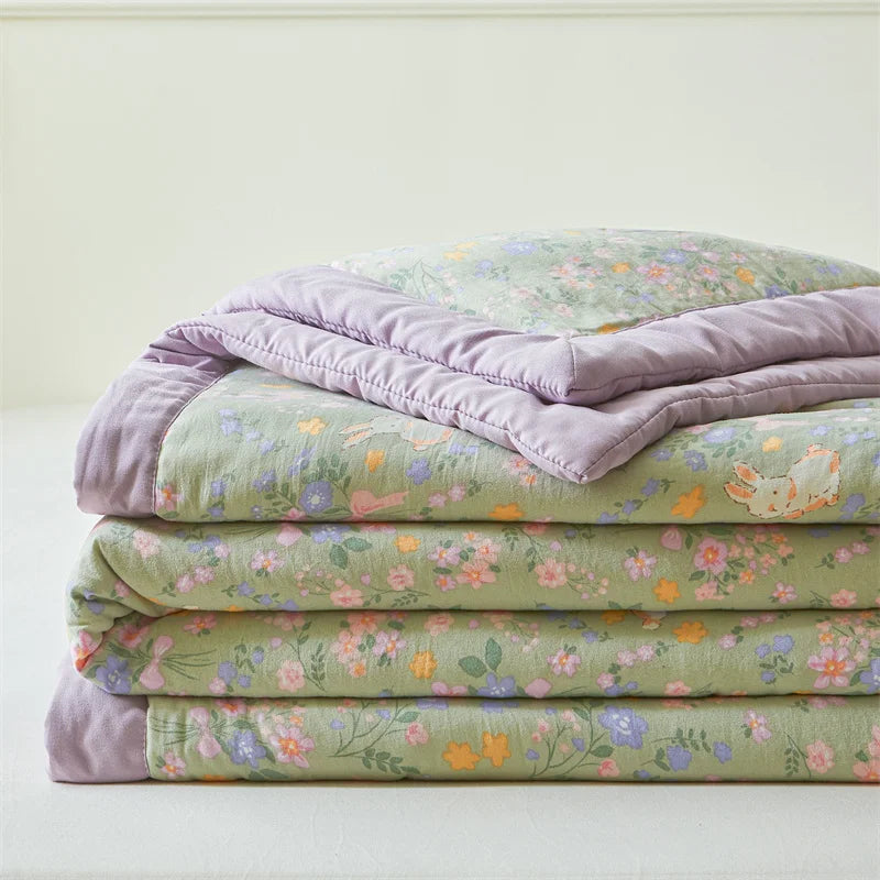 100% Cotton Inside and Outside Summer Quilt Lightweight Ultra Soft Thin Quilt Air Conditioning Quilts Pure Cotton Blanket Ins