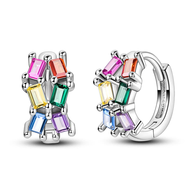 100% 925 Sterling Silver Colorful Butterfly Bee Ladybug Rainbow Flower Earrings For Women Fashion Birthday Party Jewelry Gifts