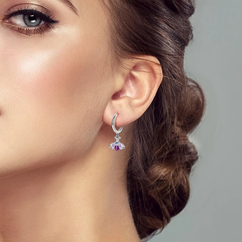 100% 925 Sterling Silver Colorful Butterfly Bee Ladybug Rainbow Flower Earrings For Women Fashion Birthday Party Jewelry Gifts