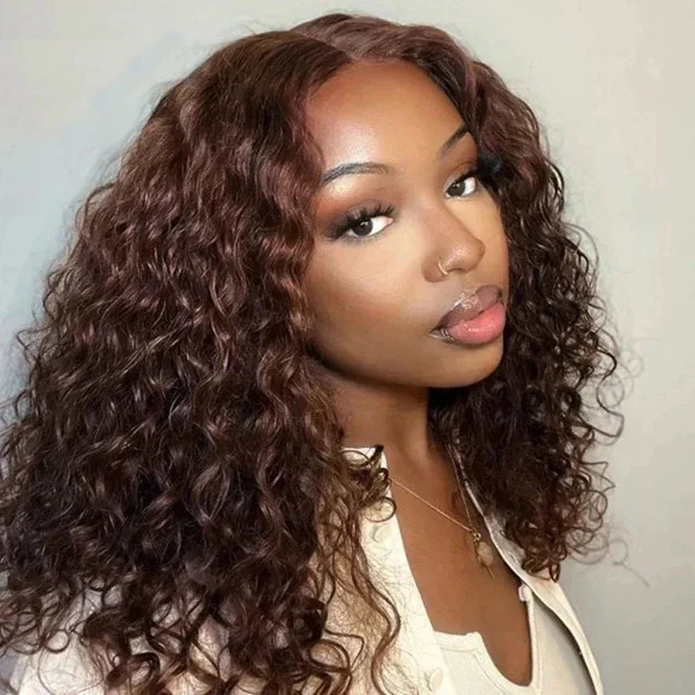 13x4 Lace Front Wigs For Black Women Brazilian Dark Brown Curly Bob Wig Short Deep Wave Human Hair Lace Frontal Wigs Colored Bob