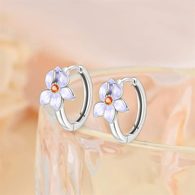 100% 925 Sterling Silver Colorful Butterfly Bee Ladybug Rainbow Flower Earrings For Women Fashion Birthday Party Jewelry Gifts