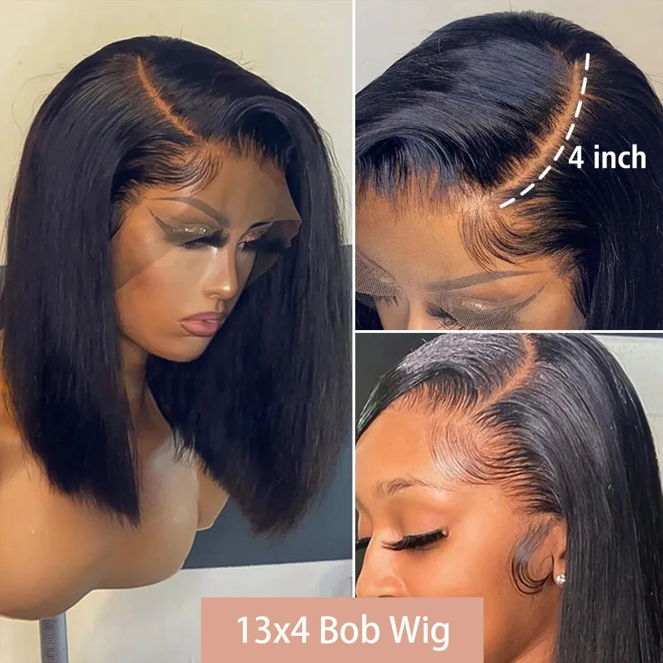 13x4 Bone Straight Bob Wig 4x4 Transparent Lace Front Wigs For Women Short Bob Wig Lace Frontal Wig 100% Human Hair 12 14 Inch