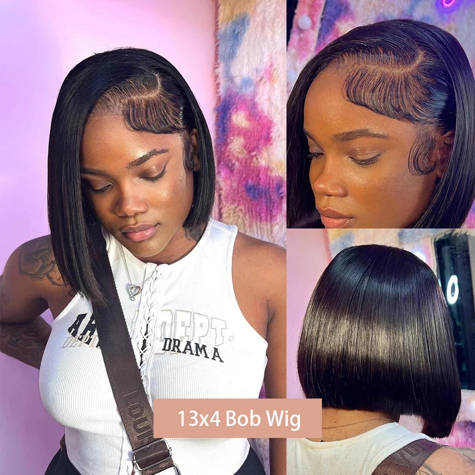 13x4 Bone Straight Bob Wig 4x4 Transparent Lace Front Wigs For Women Short Bob Wig Lace Frontal Wig 100% Human Hair 12 14 Inch