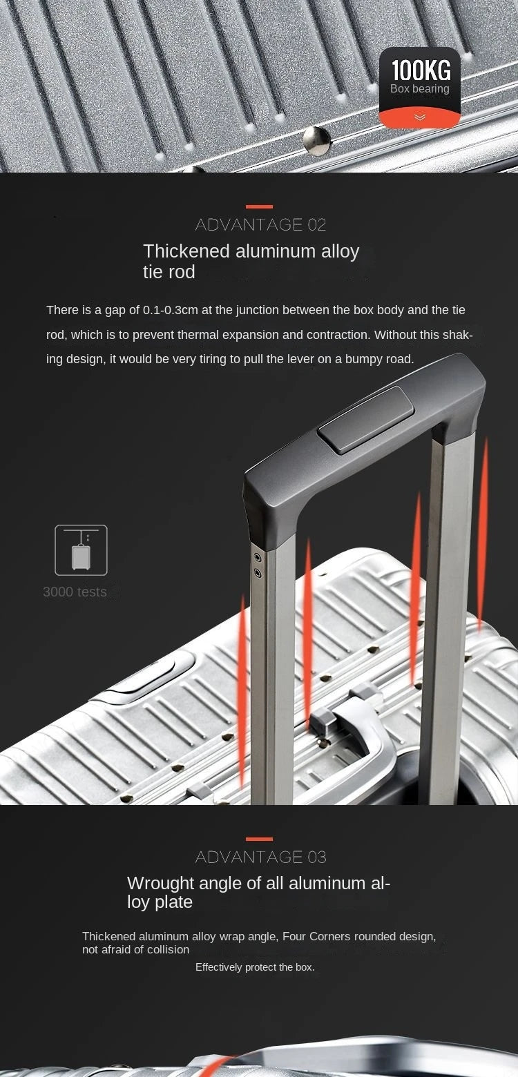 100% Aluminium Suitcase Hot Sale 20/30 Inch Rolling Luggage Trolley Case Metal Suitcase Travel Luggage Cabin Carry on Suitcases
