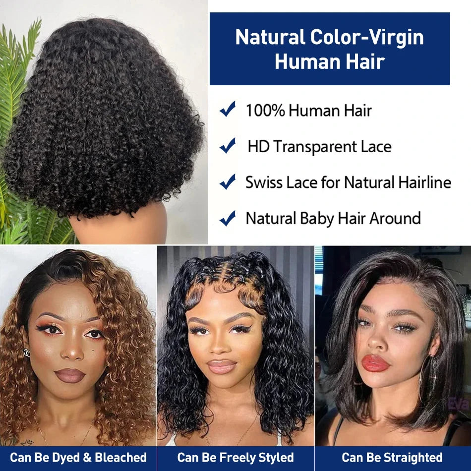 13x4 Short Bob Wigs Jerry Curly Short Pixie Cut Bob Wigs Human Hair 250% Density Loose Deep Wave Lace Frontal Wigs For Women