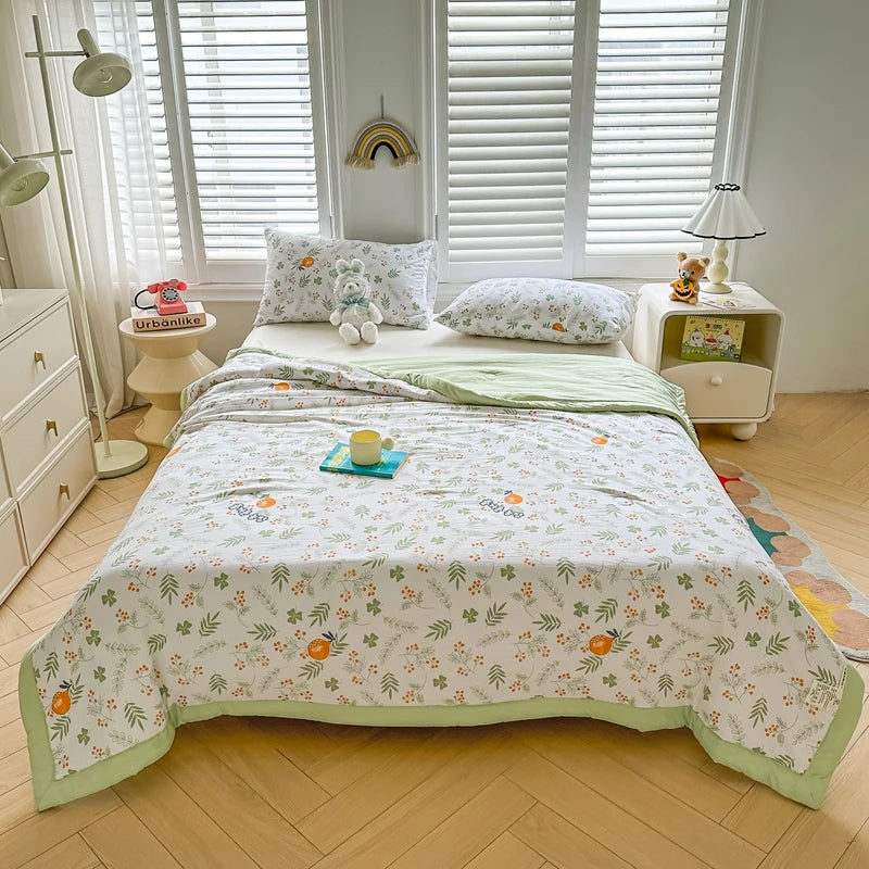 100% Cotton Inside and Outside Summer Quilt Lightweight Ultra Soft Thin Quilt Air Conditioning Quilts Pure Cotton Blanket Ins