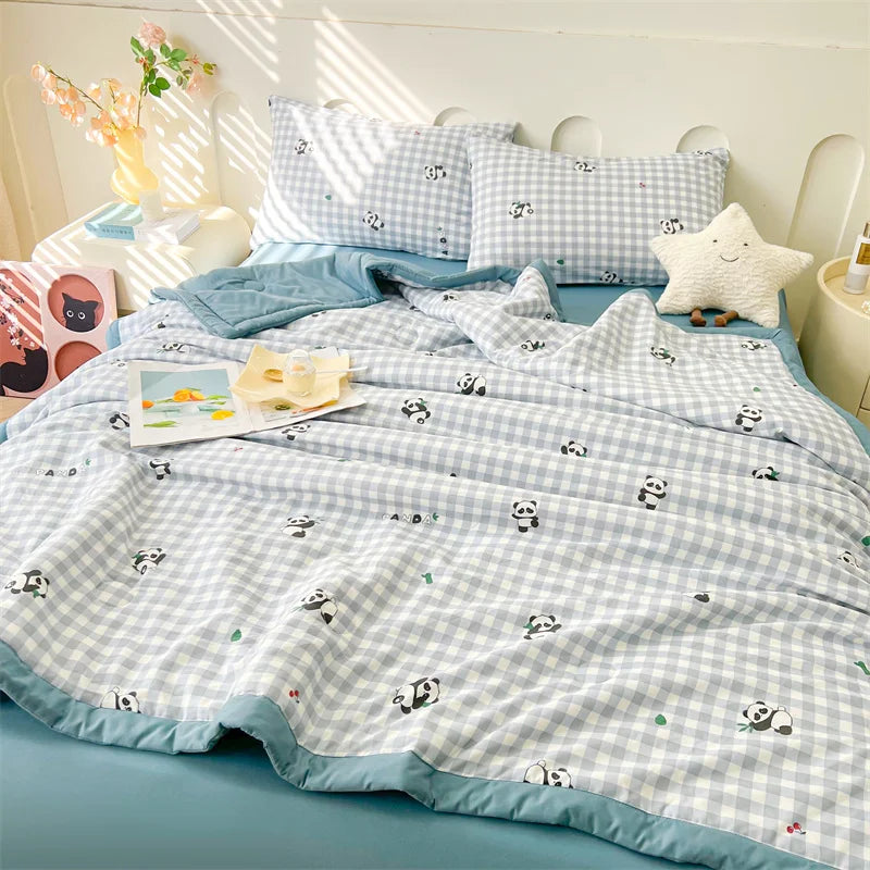 100% Cotton Summer Cool Quilt with Pure Cotton Filling Thin Air Conditioning Blanket Lightweight Breathable Quilts Printed Style