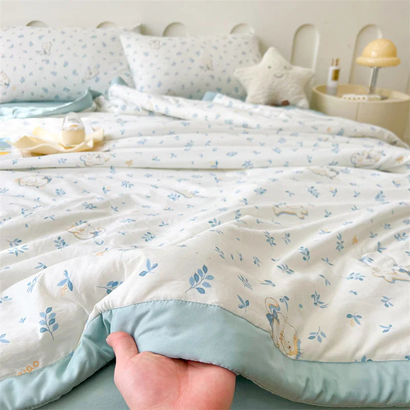 100% Cotton Inside and Outside Summer Quilt Lightweight Ultra Soft Thin Quilt Air Conditioning Quilts Pure Cotton Blanket Ins