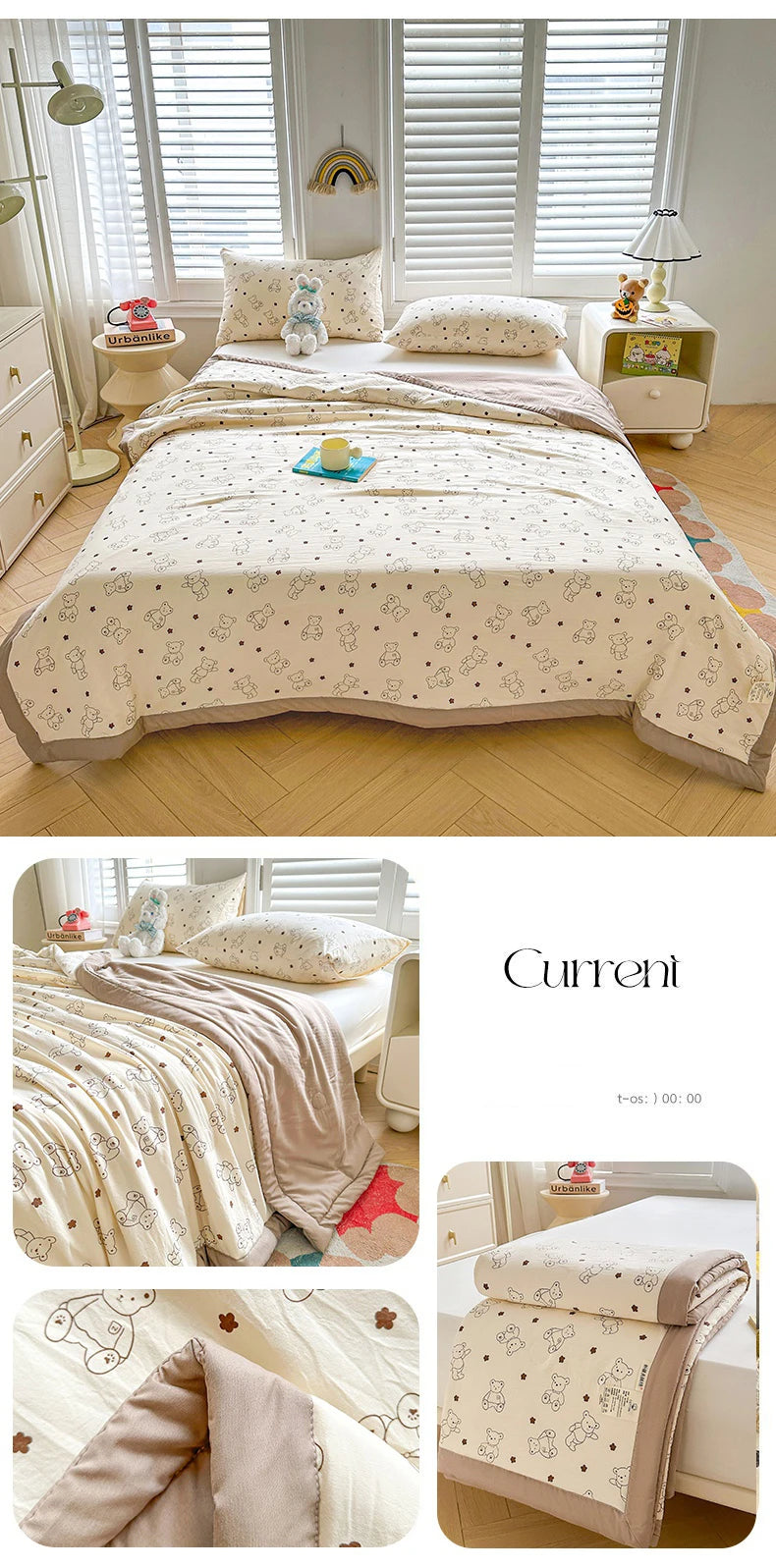 100% Cotton Summer Cool Quilt with Pure Cotton Filling Thin Air Conditioning Blanket Lightweight Breathable Quilts Printed Style